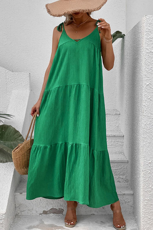 Perfee Tie-Shoulder Tiered Maxi Dress - Premium Maxi Dress from Trendsi - Just $42.99! Shop now at Handbags Specialist Headquarter