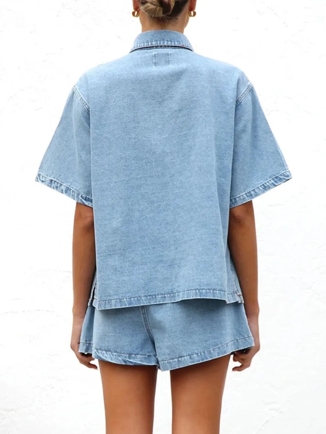 Button Up Short Sleeve Top and Shorts Denim Set - Premium Women / Jeans & Denim from Trendsi - Just $66.70! Shop now at Handbags Specialist Headquarter