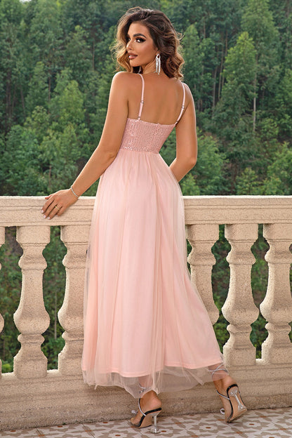 Spaghetti Strap Slit Mesh Dress - Premium Dresses from Trendsi - Just $50.99! Shop now at Handbags Specialist Headquarter
