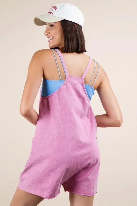 VERY J Plus Size Mineral Washed Sleeveless Knit Romper.