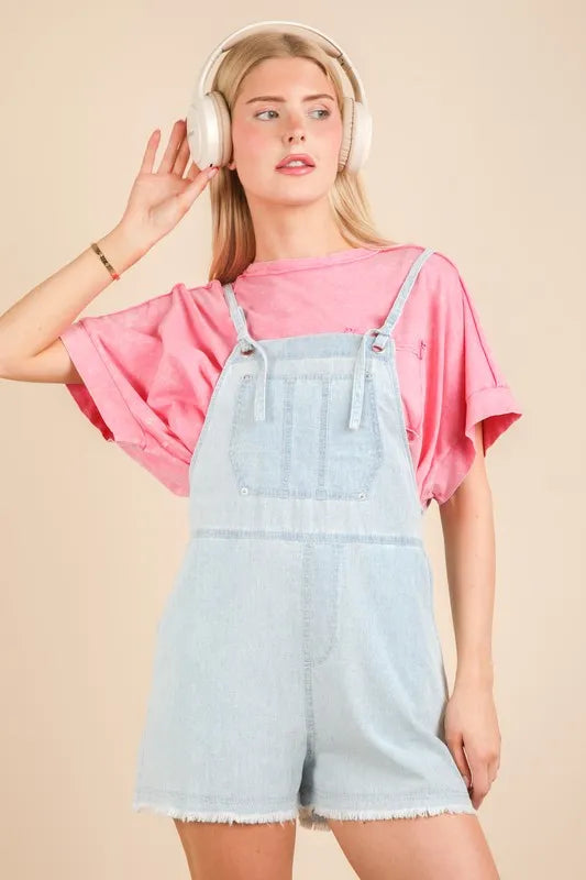 VERY J Mineral Washed Denim Casual Romper - Premium Women / Jeans & Denim from Trendsi - Just $40! Shop now at Handbags Specialist Headquarter