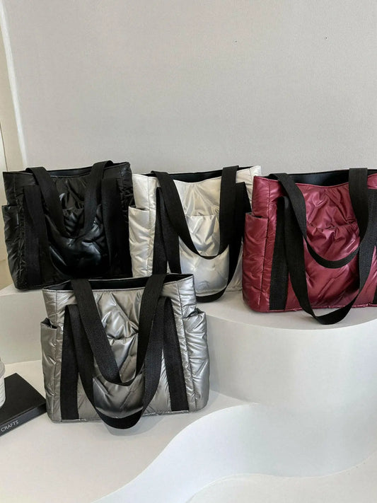 Solid Color Tote Bag with Side Pockets.
