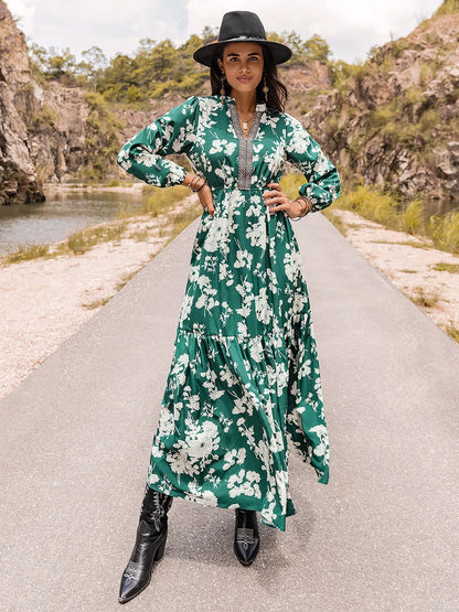 Printed Notched Neck Maxi Dress - Premium Maxi Dress from Trendsi - Just $49.99! Shop now at Handbags Specialist Headquarter
