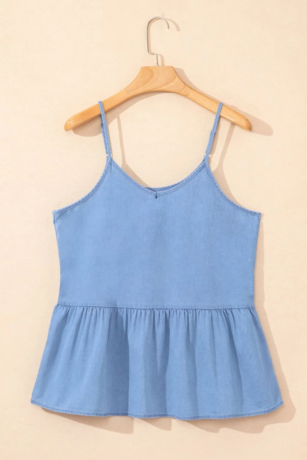Ruffled Spaghetti Straps Denim Tank Top - Premium Women / Jeans & Denim from Trendsi - Just $28.70! Shop now at Handbags Specialist Headquarter