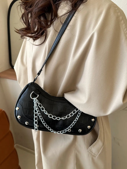 Chain PU Leather Shoulder Bag.