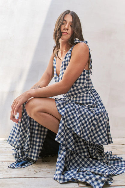 Jade By Jane Gingham Tiered Maxi Dress - Premium Maxi Dress from Trendsi - Just $84.99! Shop now at Handbags Specialist Headquarter