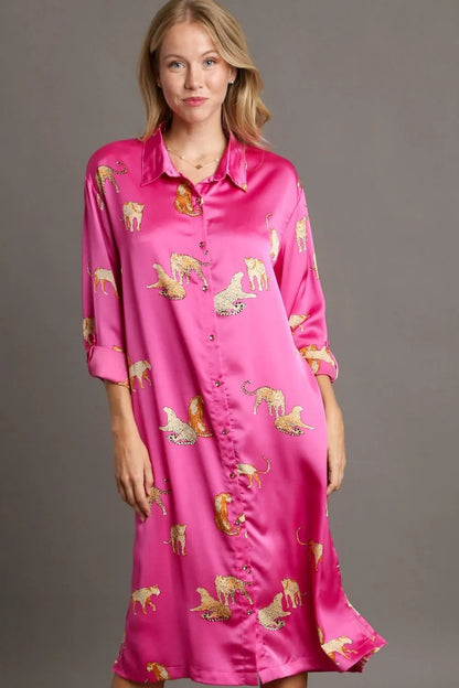 Umgee Full Size Animal Print Button Down Midi Shirt Dress Plus Size - Premium Dresses from Trendsi - Just $37.99! Shop now at Handbags Specialist Headquarter