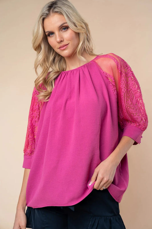 White Birch Round Neck Lace Half Sleeve Blouse - Premium Women / Jeans & Denim from Trendsi - Just $44.94! Shop now at Handbags Specialist Headquarter