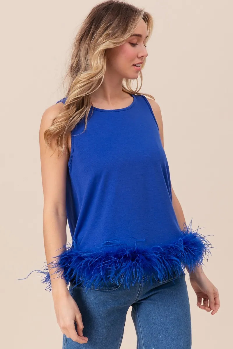 BiBi French Terry Faux Feather Bottom Back Tied Top - Premium Bottoms from Trendsi - Just $42.18! Shop now at Handbags Specialist Headquarter
