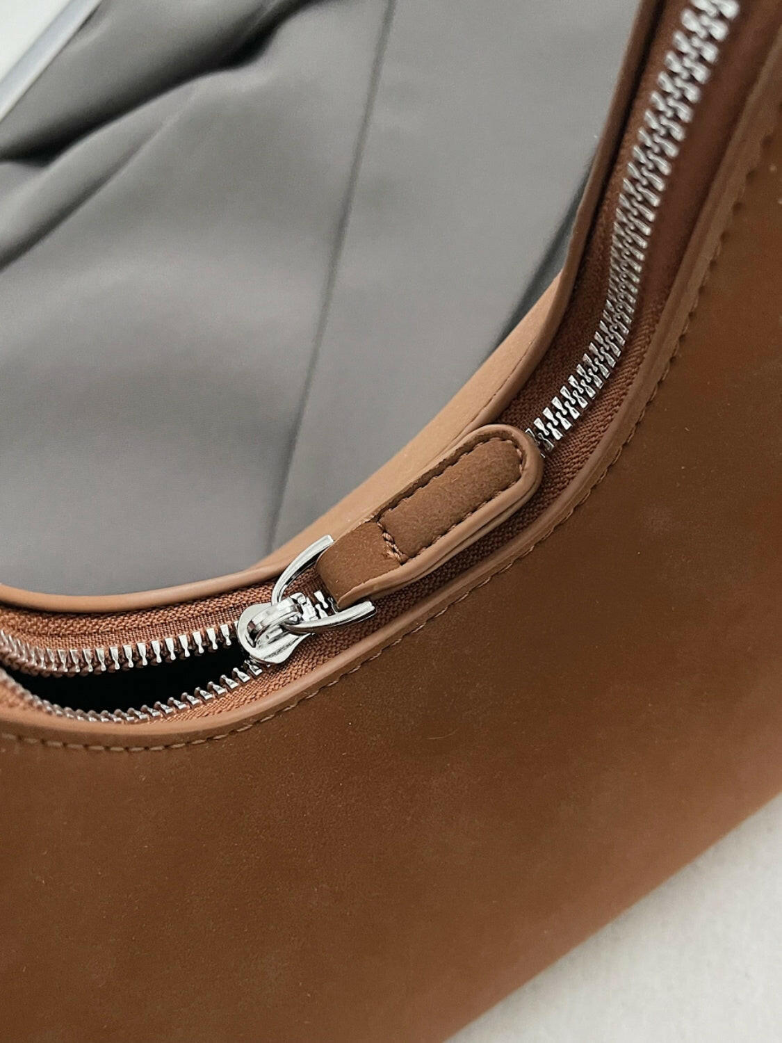 Suede Shoulder Bag with Zip.