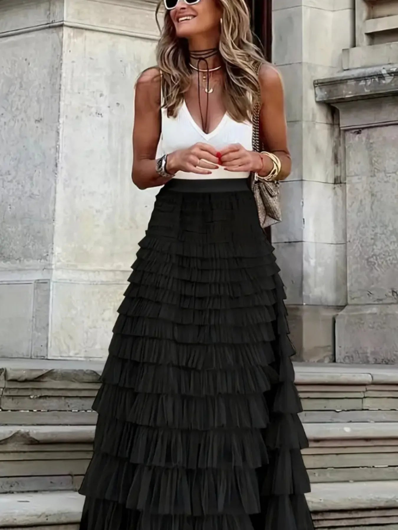 Layered Ruffle Maxi Skirt - Premium Skirts from Trendsi - Just $38.99! Shop now at Handbags Specialist Headquarter