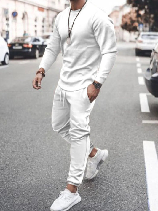 Men's Full Size Round Neck Long Sleeve Top and Pants Set Plus Size - Premium Men's Pants Set from Trendsi - Just $34.54! Shop now at Handbags Specialist Headquarter