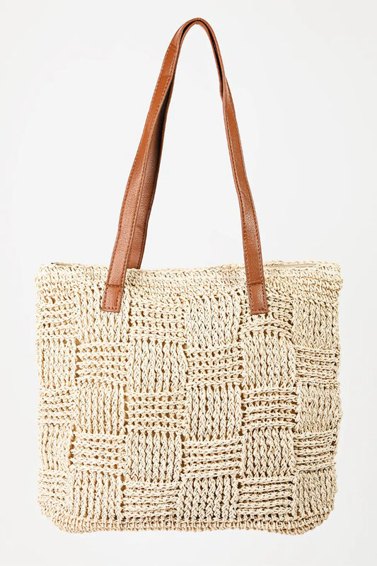 Fame Braided Faux Leather Strap Tote Bag - Premium Tote Bag from Trendsi - Just $44.99! Shop now at Handbags Specialist Headquarter
