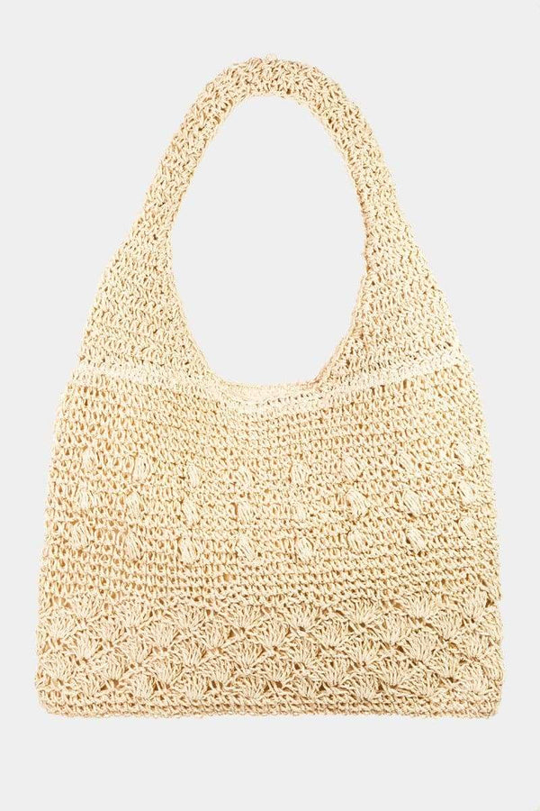 Fame Straw Braided Tote Bag - Premium handbags from Trendsi - Just $30.58! Shop now at Handbags Specialist Headquarter