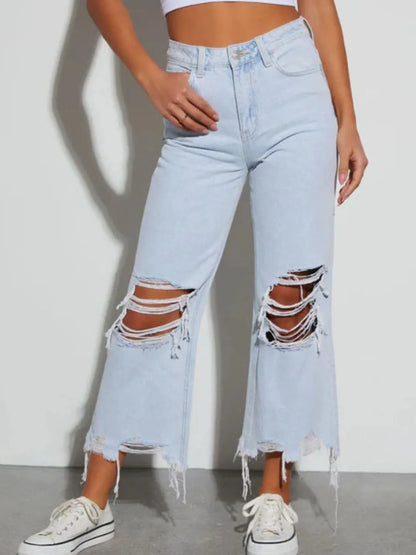 Distressed Raw Hem Jeans - Premium Women / Jeans & Denim from Trendsi - Just $31.40! Shop now at Handbags Specialist Headquarter