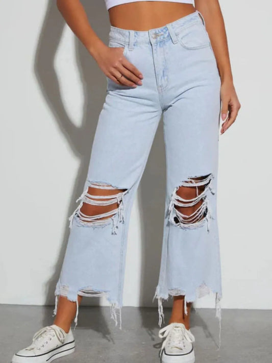 Distressed Raw Hem Jeans - Premium Women / Jeans & Denim from Trendsi - Just $31.40! Shop now at Handbags Specialist Headquarter