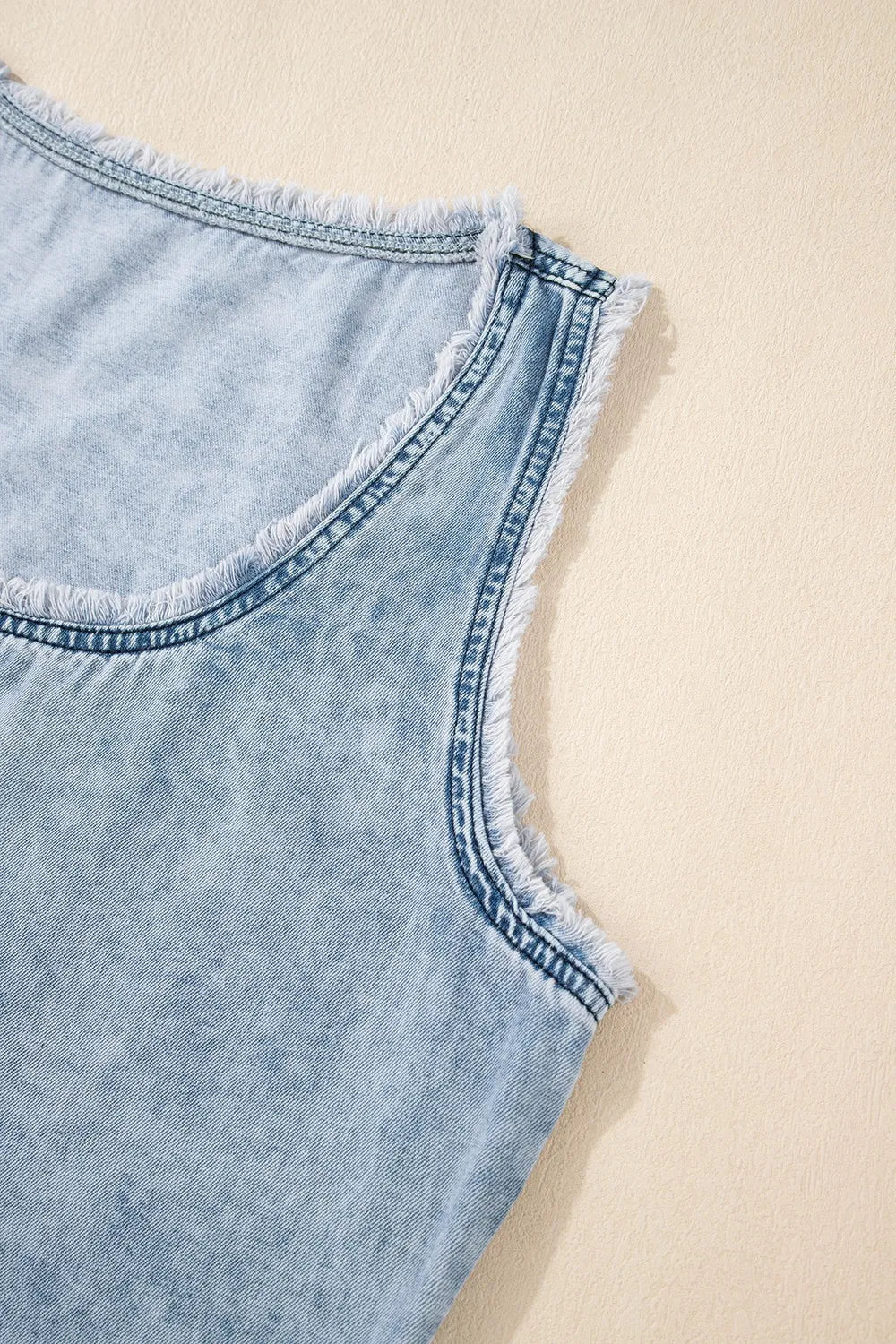 Mineral Wash Denim Frayed U Neck Sleeveless Top - Premium Women / Jeans & Denim from Trendsi - Just $30.96! Shop now at Handbags Specialist Headquarter