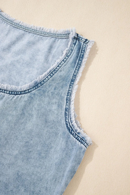 Mineral Wash Denim Frayed U Neck Sleeveless Top - Premium Women / Jeans & Denim from Trendsi - Just $30.96! Shop now at Handbags Specialist Headquarter