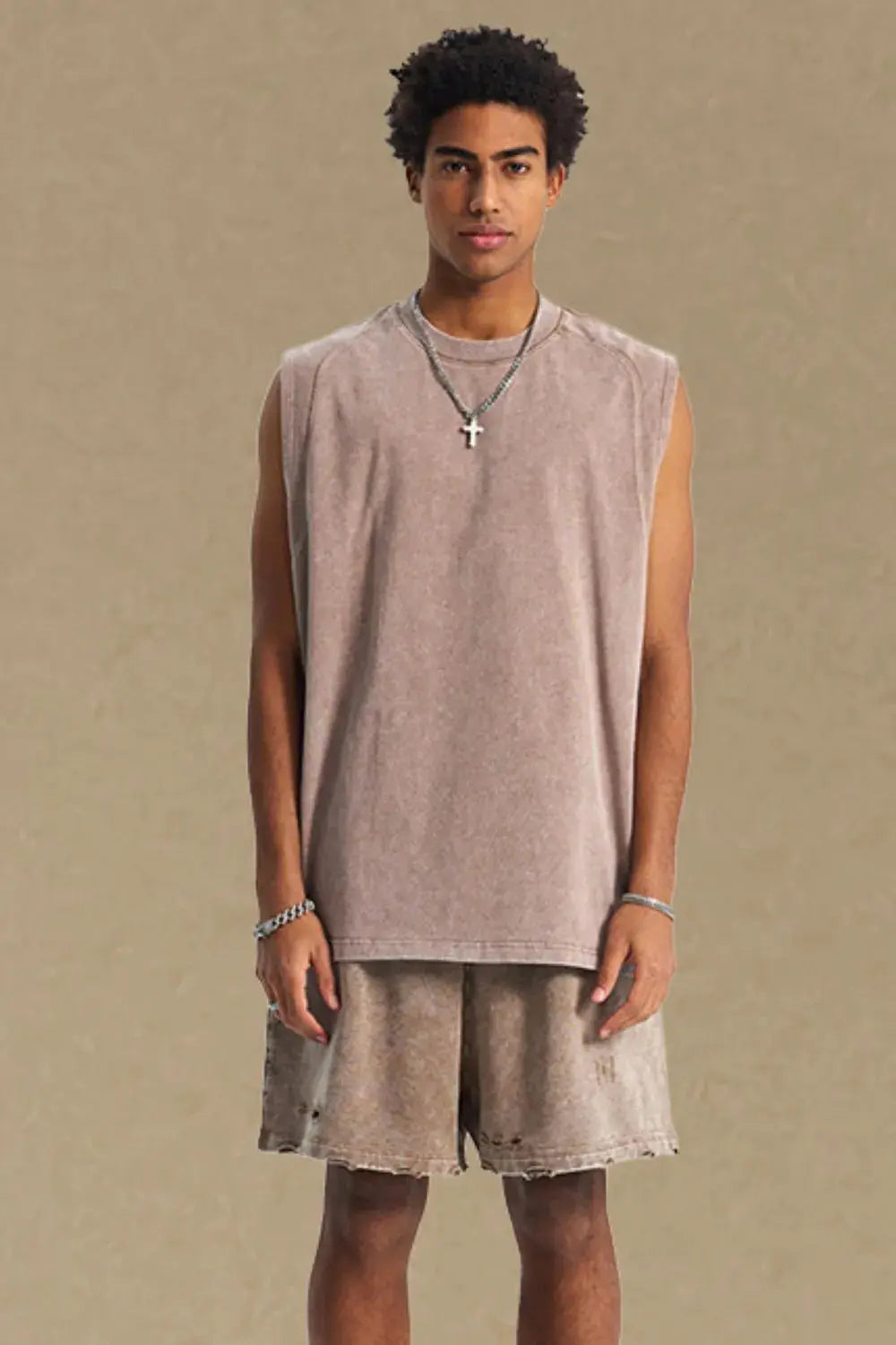 Men's Round Neck Solid Color Tank.