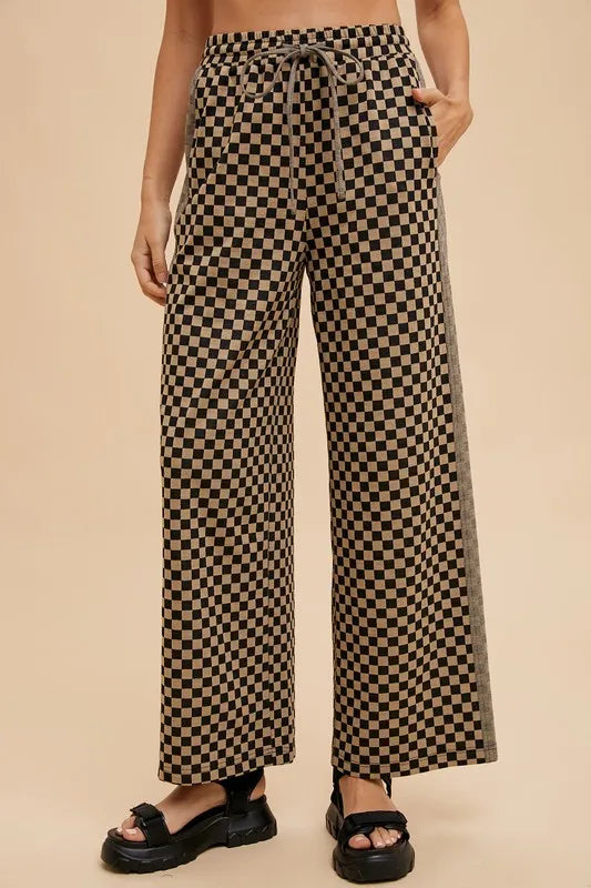 Annie Wear Drawstring Checkered Wide Leg Pants - Premium Bottoms from Trendsi - Just $48.58! Shop now at Handbags Specialist Headquarter