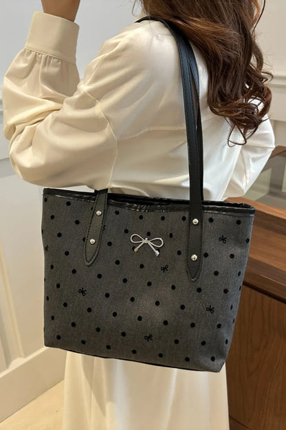Bow Trim Polyester Tote Bag - Premium Tote Bag from Trendsi - Just $39.99! Shop now at Handbags Specialist Headquarter