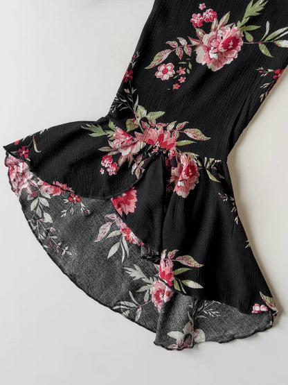 Plus Size Floral Flare Sleeve Dress - Premium Dresses from Trendsi - Just $53.99! Shop now at Handbags Specialist Headquarter