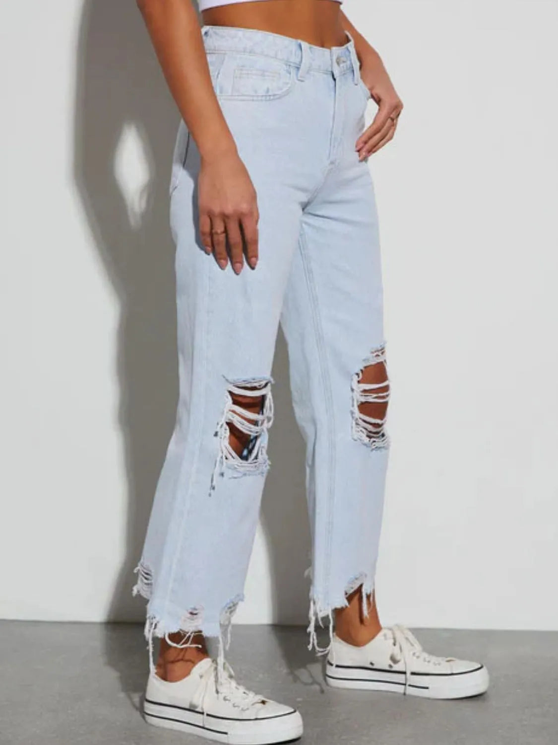 Distressed Raw Hem Jeans - Premium Women / Jeans & Denim from Trendsi - Just $31.40! Shop now at Handbags Specialist Headquarter