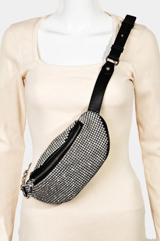 Fame Pave Rhinestone Crossbody Bag - Premium Crossbody Bag from Trendsi - Just $42.99! Shop now at Handbags Specialist Headquarter