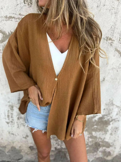 Full Size One Button Long Sleeve Shirt Plus Size.