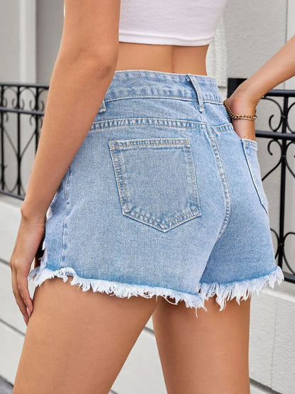 Distressed Raw Hem Denim Shorts - Premium Women / Jeans & Denim from Trendsi - Just $24.80! Shop now at Handbags Specialist Headquarter