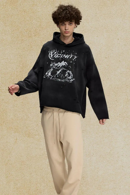 Men's Distressed Graphic Long Sleeve Hoodie.