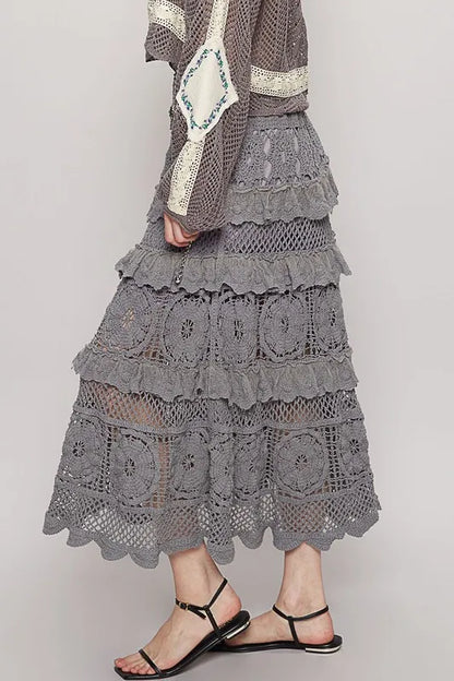 POL Crochet Lace Ruffled Midi Skirt - Premium Bottoms from Trendsi - Just $64.24! Shop now at Handbags Specialist Headquarter