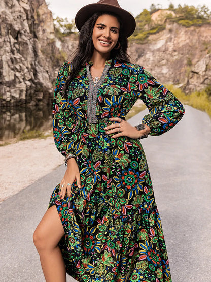 Printed Notched Neck Maxi Dress - Premium Maxi Dress from Trendsi - Just $49.99! Shop now at Handbags Specialist Headquarter