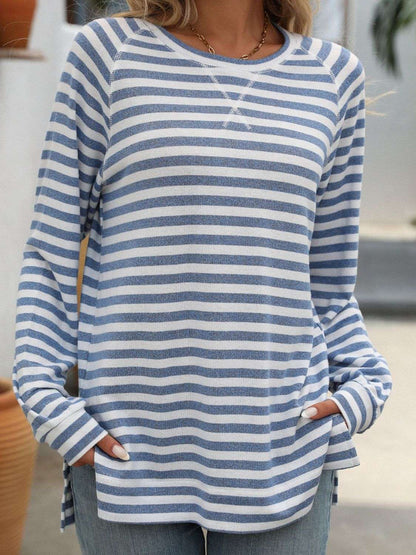Mandy Striped Round Neck Long Sleeve T-Shirt - Premium Women / Tops from Trendsi - Just $24.72! Shop now at Handbags Specialist Headquarter