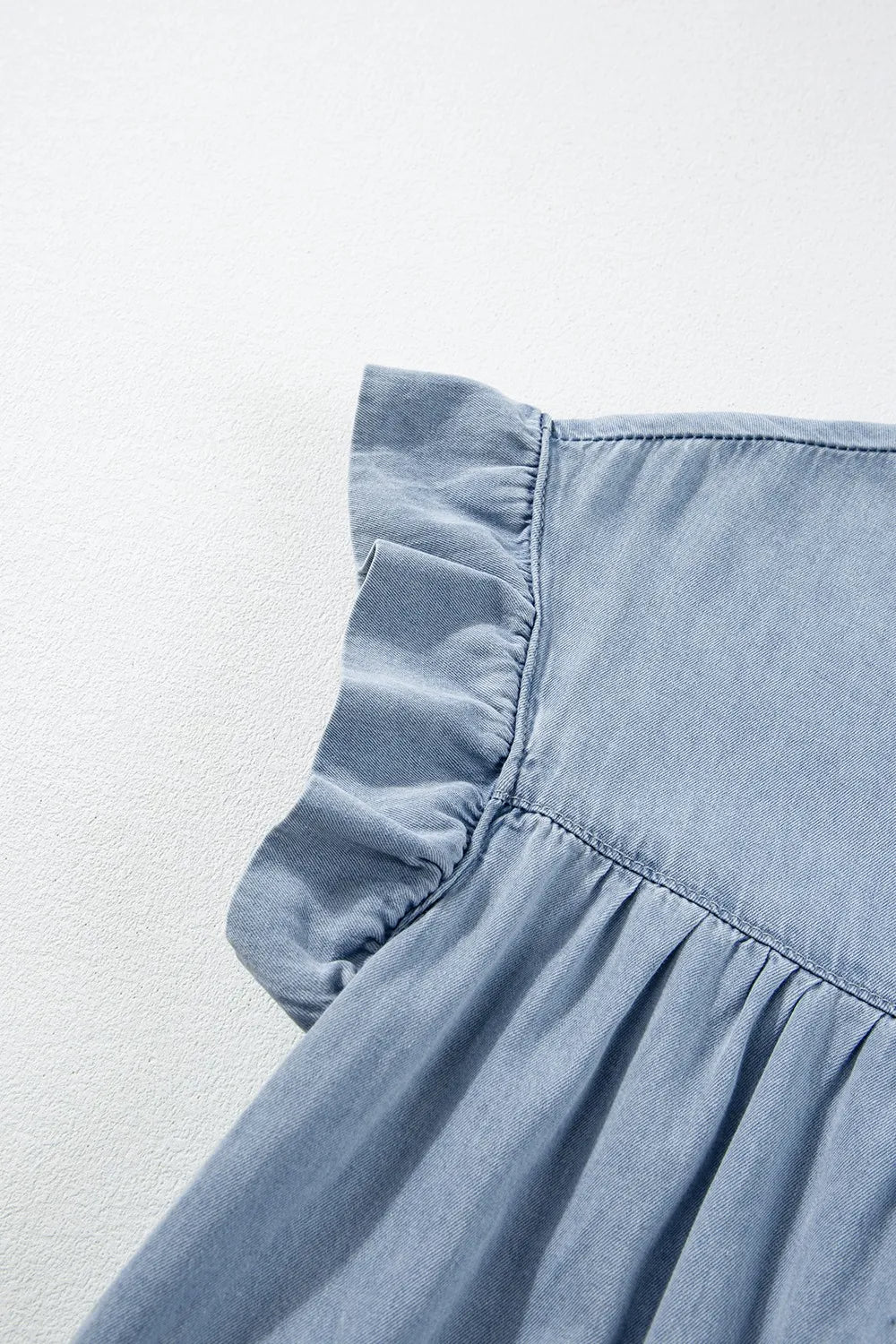 Ruffle Cap Sleeve Tiered A-line Denim Dress - Premium Women / Jeans & Denim from Trendsi - Just $49.18! Shop now at Handbags Specialist Headquarter