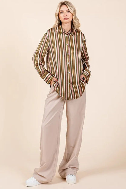 Mittoshop Striped Button Down Satin Shirt - Premium Women's Down Shirt Tops from Trendsi - Just $42.02! Shop now at Handbags Specialist Headquarter