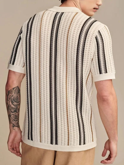 Men's Plus Size Striped Collared Neck Short Sleeve Shirt - Premium Men's Shirt's from Trendsi - Just $45.78! Shop now at Handbags Specialist Headquarter
