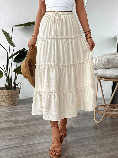 Drawstring Frill Tiered Skirt - Premium Skirts from Trendsi - Just $35.99! Shop now at Handbags Specialist Headquarter