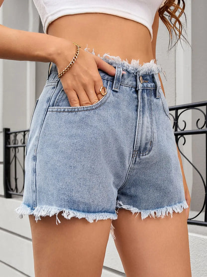 Washed Raw Hem Denim Shorts - Premium Women / Jeans & Denim from Trendsi - Just $23.02! Shop now at Handbags Specialist Headquarter