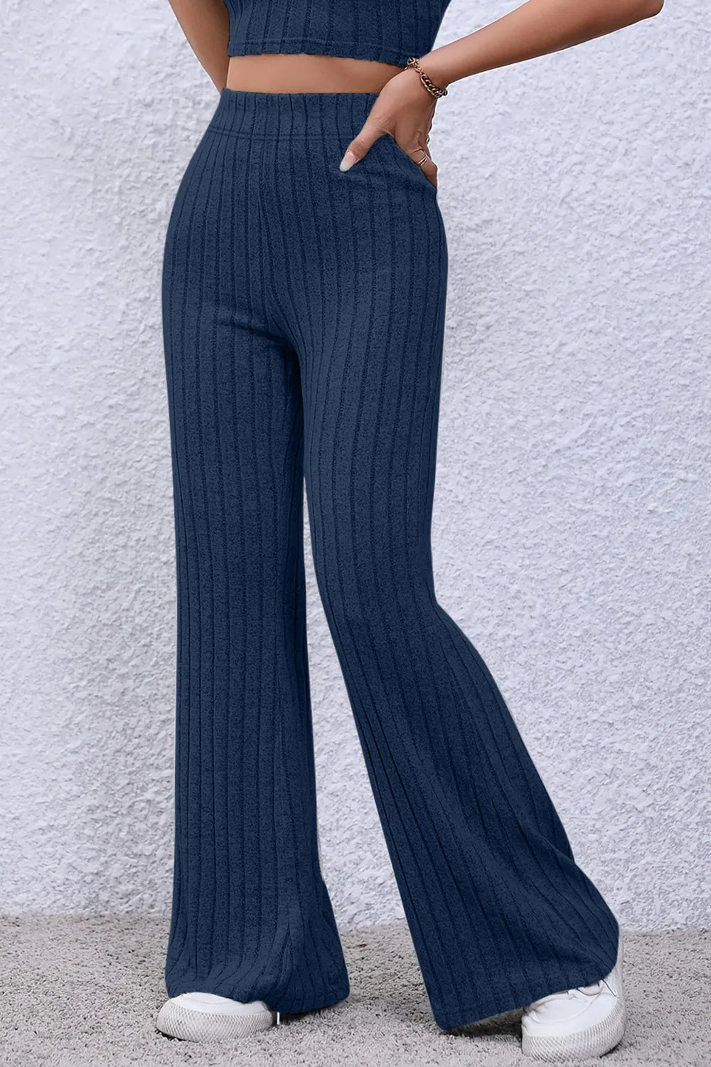 Basic Bae Full Size Ribbed High Waist Flare Pants - Premium Women Pants from Trendsi - Just $10.99! Shop now at Handbags Specialist Headquarter