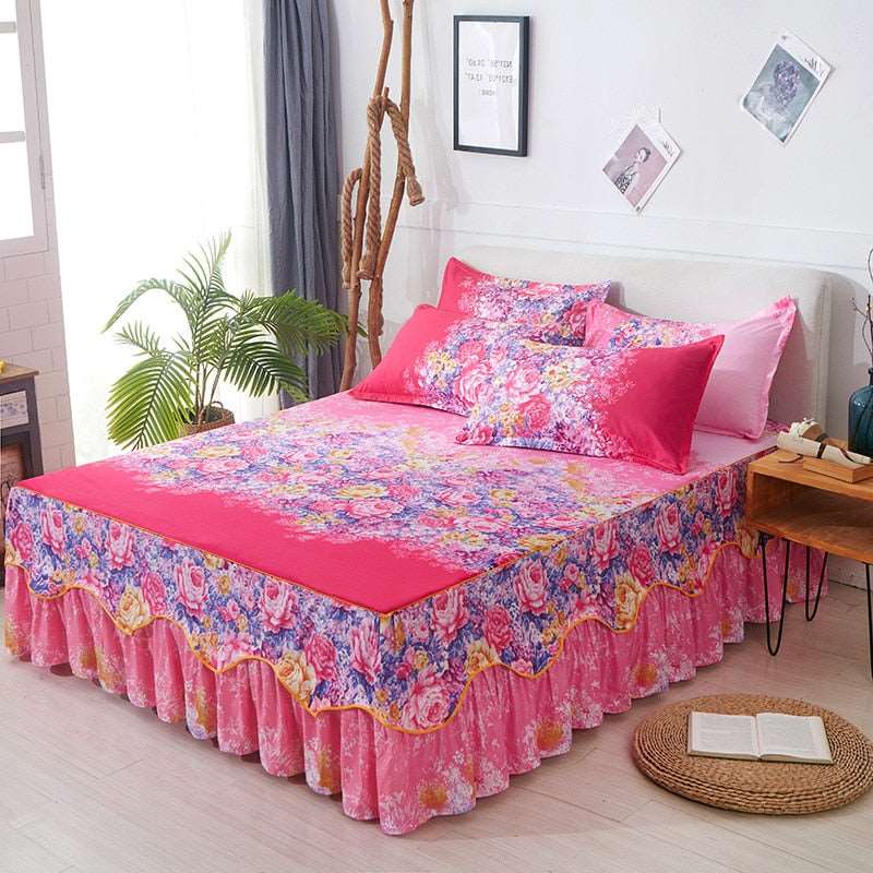 3Pcs Bed Sheet Cotton Pillowcase Lace Skirts Bedding Set Bedspread Elastic Fitted Mattress Cover Bedsheet Couple Quilt Single - Premium Sheets Set from SINGING AI Store - Just $27.99! Shop now at Handbags Specialist Headquarter