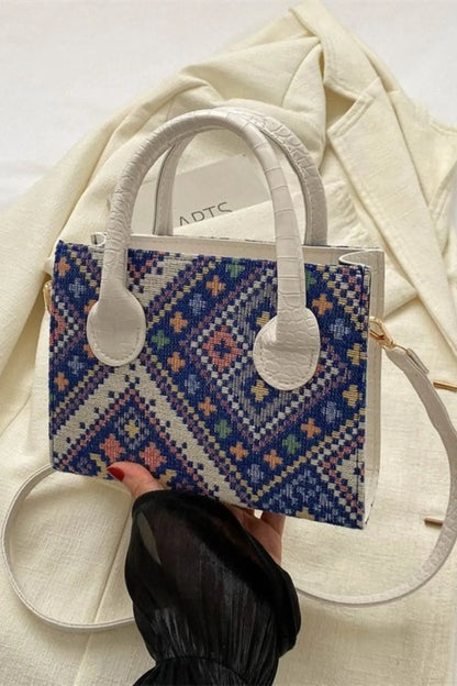 Geometric PU Leather Strap Handbag - Premium handbags from Trendsi - Just $19.99! Shop now at Handbags Specialist Headquarter