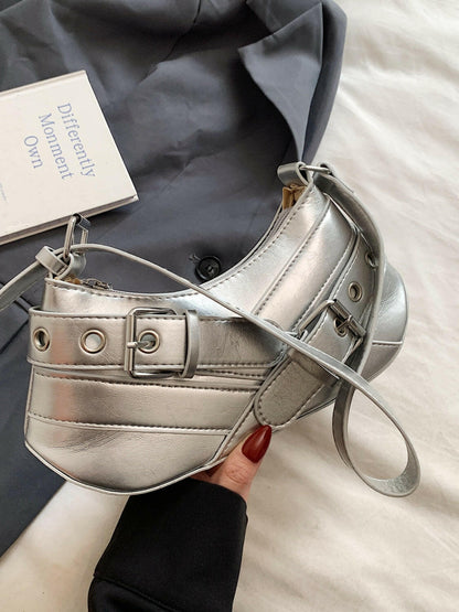 PU Leather Buckle Shoulder Bag.