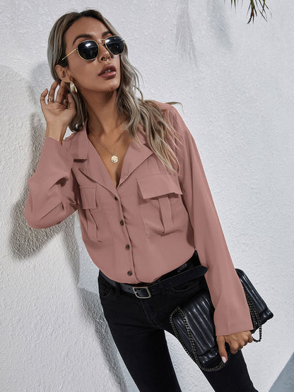 Collared Neck Button Down Shirt - Premium Women's Down Shirt Tops from Trendsi - Just $27! Shop now at Handbags Specialist Headquarter