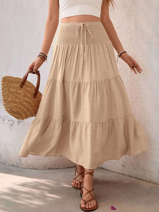 Smocked Tiered Skirt - Premium Skirts from Trendsi - Just $37.99! Shop now at Handbags Specialist Headquarter