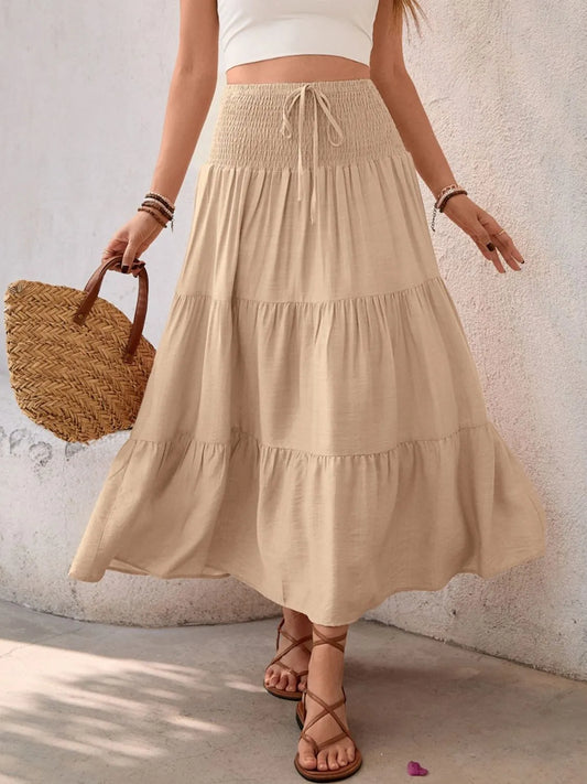 Smocked Tiered Skirt - Premium Skirts from Trendsi - Just $37.99! Shop now at Handbags Specialist Headquarter