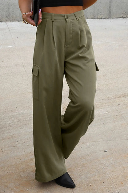 Ruched Wide Leg Pants with Pockets - Premium Bottoms from Trendsi - Just $50! Shop now at Handbags Specialist Headquarter