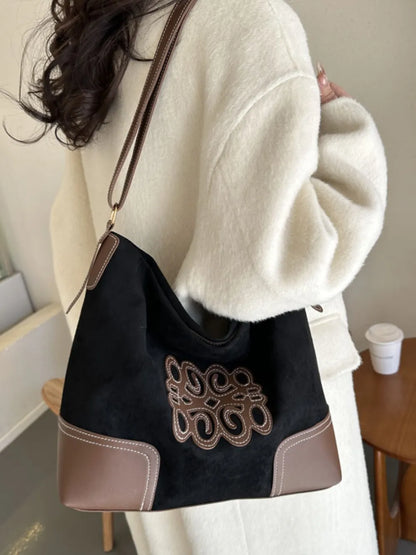 Suede Patch Adjustable Strap Tote Bag - Premium Tote Bag from Trendsi - Just $39.99! Shop now at Handbags Specialist Headquarter