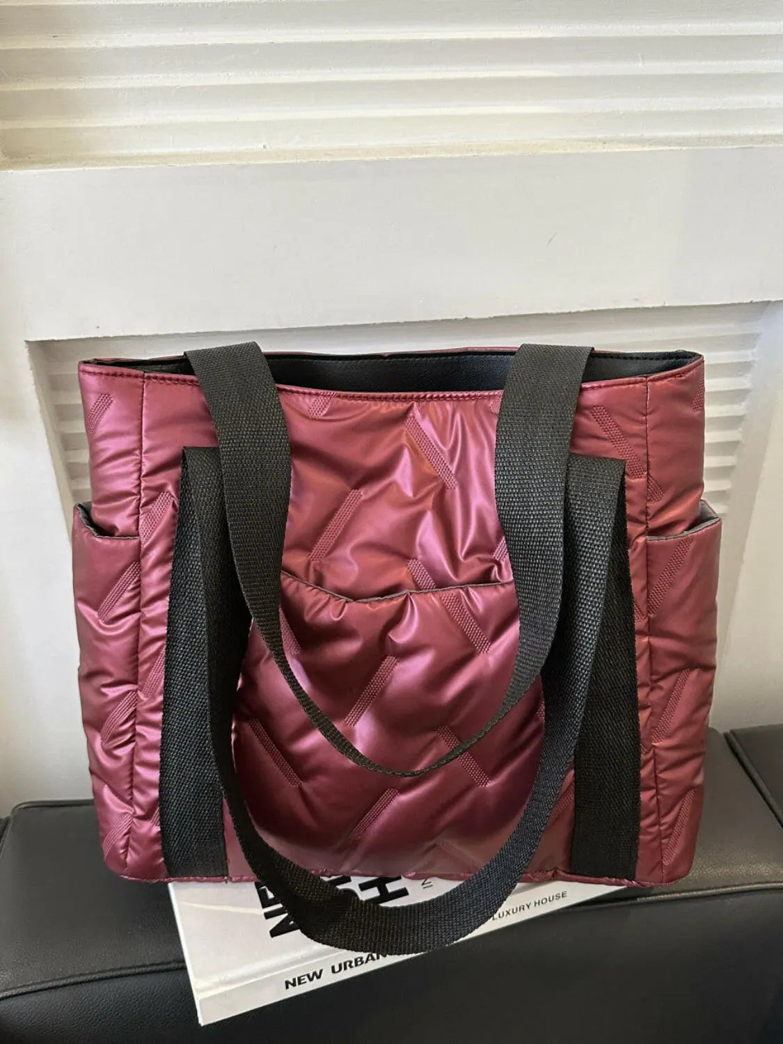 Solid Color Tote Bag with Side Pockets.