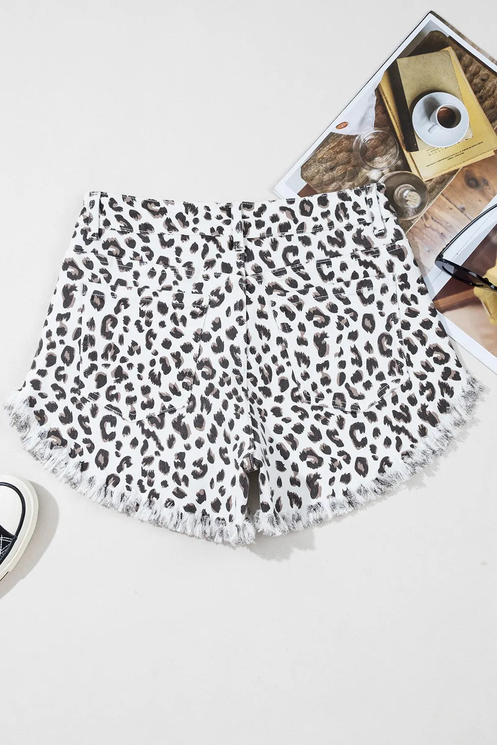 Leopard Frayed Hem Denim Shorts - Premium Women / Jeans & Denim from Trendsi - Just $33! Shop now at Handbags Specialist Headquarter